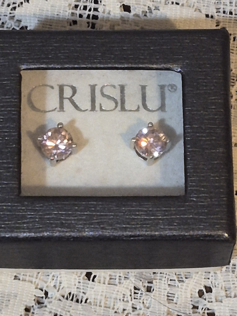 CRISLU 2.0 cttw Pink CZ Sterling Silver Round Basket Stud Earrings NIB